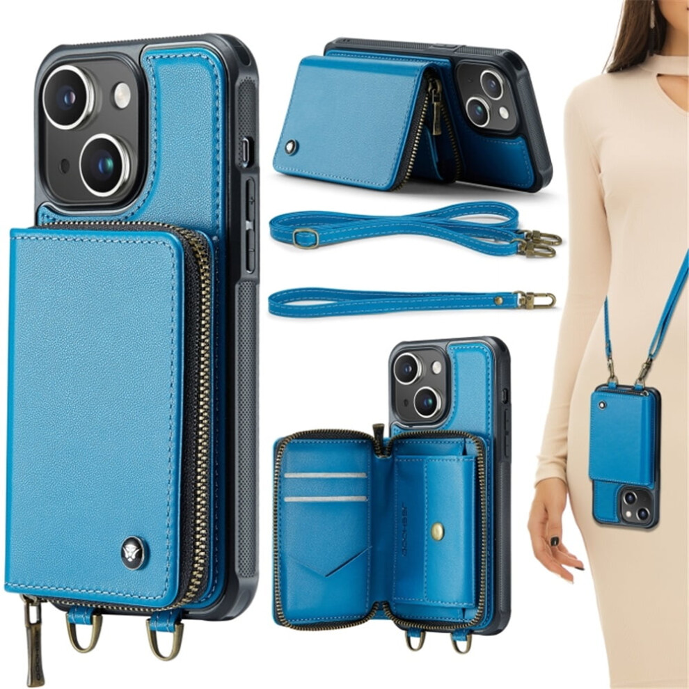 Rfid Wallet Case Compatible With Iphone 15 6.1" Â Protective Purse With Card Slots, Kickstand, Wrist Strap, Lanyard & Zipper Â Green 9558633020397