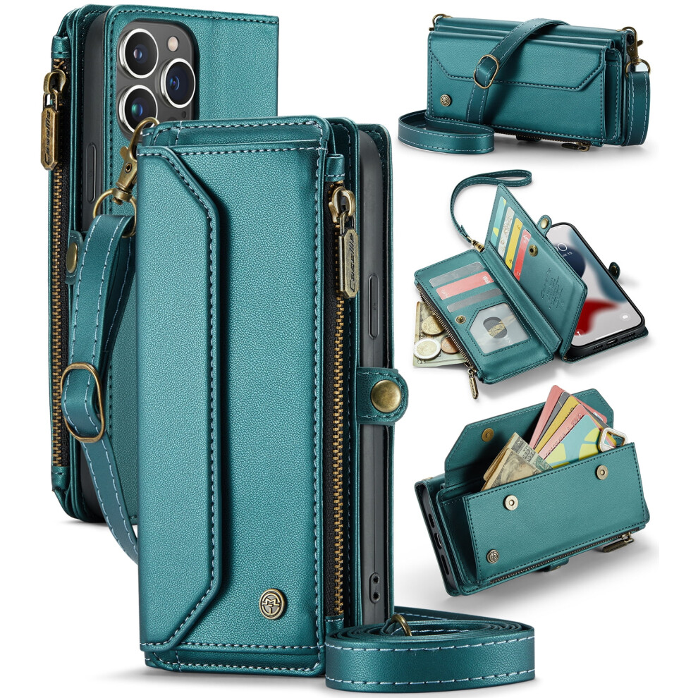 Caseme Leather Wallet Case For Iphone 13 Pro Max 6.7" Â Rfid Blocking, 10-Card Holder, Zipper Bills Slot, Magnetic Wrist Strap 9558633020823