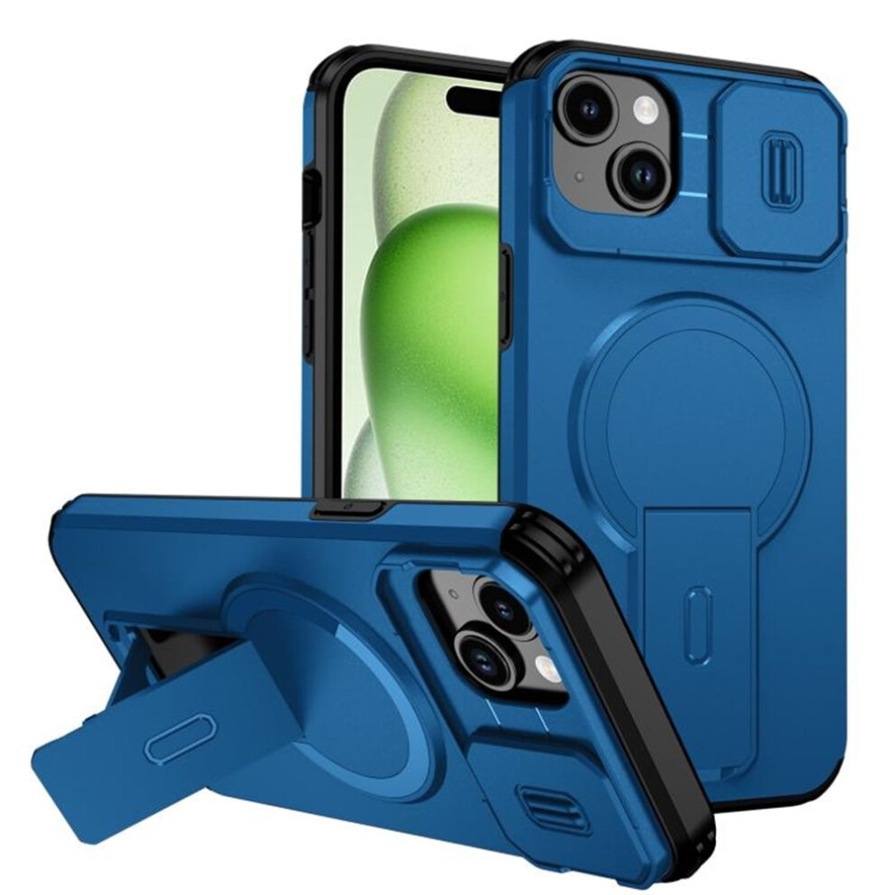 Iphone 14 Plus / 15 Plus 6.7" Case – Magsafe, Invisible Fold Stand, Sliding Camera, Shockproof, Blue 9418476669132