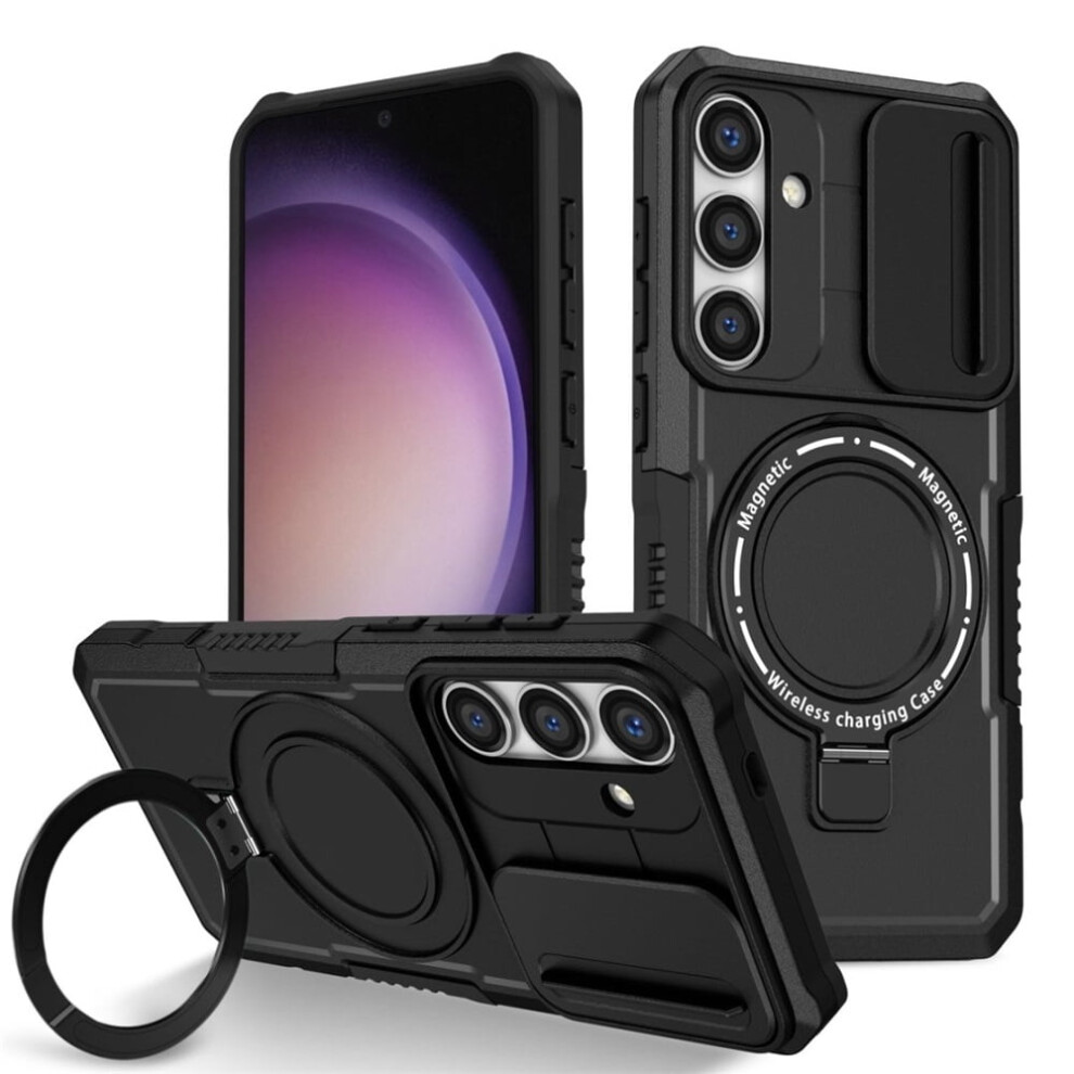 Samsung Galaxy S24 Plus 6.7" Case Â Sliding Camera Cover, Magsafe Compatible, Shockproof, Hidden Kickstand & Ring Holder, Black 9418476668562