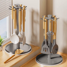 Space Aluminum 360 Rotating Spatula Rack with Water Tray, Countertop Spoon & Ladle Organizer for Kitchen Tools