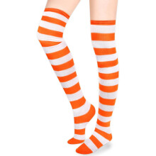 Womens Stripes Thin Tube Socks, Thigh High Tights Over Knee Socks, Casual Knee High Stockings
