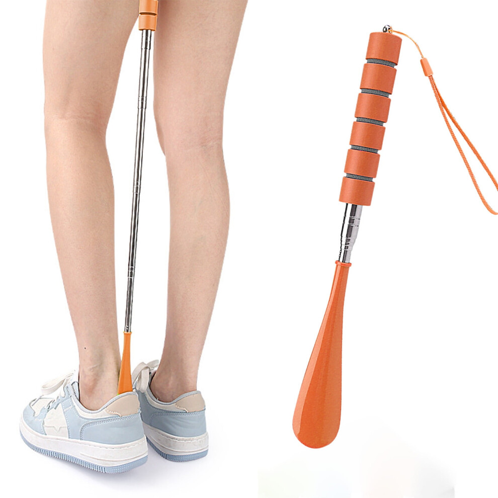 Extended Long Handle Shoe Horn, 28" Retractable Stainless Steel Aid for Elderly & Pregnant Women, No Bend Shoe Helper