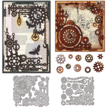 Industrial Corners Background Cutting Dies Metal Gears Background Frame Cut Dies Clocks Light Bulbs Die Cuts