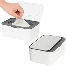 2-Pack Wipe Dispenser for Baby & Adult – Refillable, Non-Slip, One-Handed, Keeps Wipes Fresh (2 Grey)