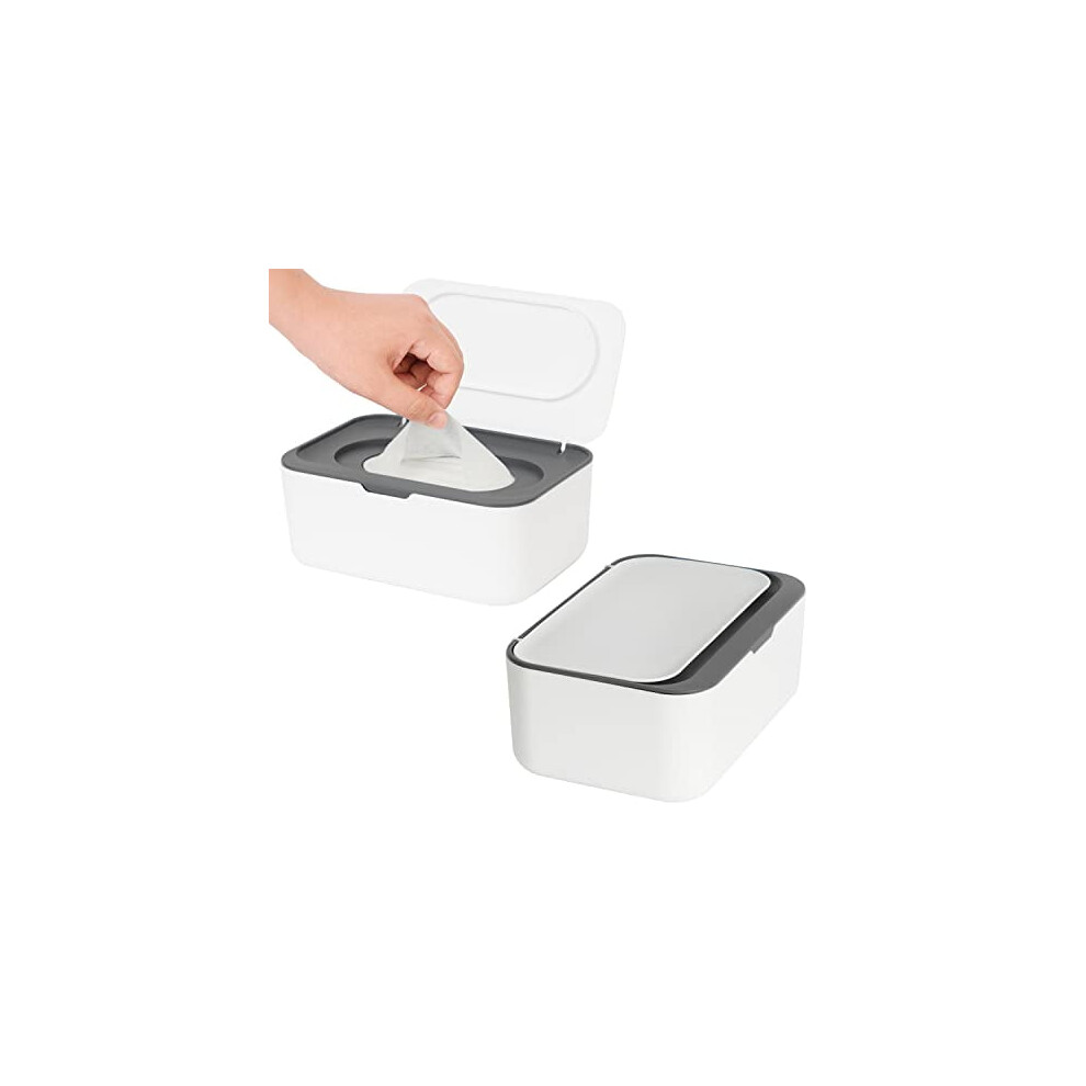 2-Pack Wipe Dispenser for Baby & Adult – Refillable, Non-Slip, One-Handed, Keeps Wipes Fresh (2 Grey)