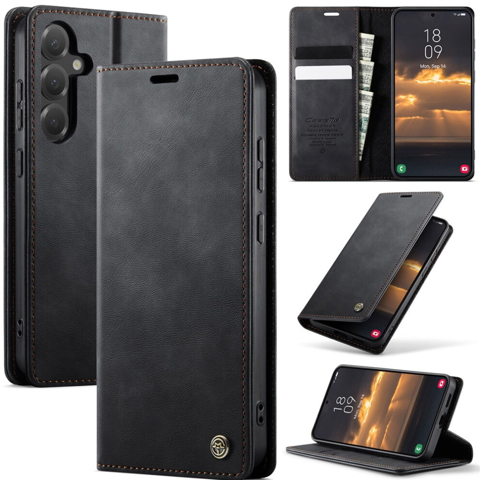 Caseme Calf Leather Wallet Case For Samsung Galaxy S25 5GâRfid Blocking, Magnetic Closure, Card/Cash Slots, Kickstand, Shockproof 9418476666872