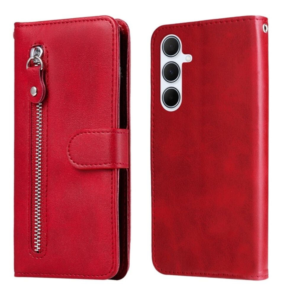 Leather Wallet Case For Samsung Galaxy A36 5G / A56 5G (6.7"), Compatible With Multi-Card Slots & Zipper Pocket Red 9152228506954