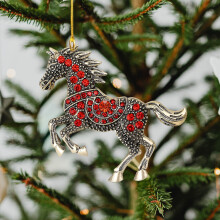 Ornements de Noël en forme de cheval, breloque scintillante en strass pour rétroviseur de voiture, pendentif plat en acrylique 2D à suspendre,
