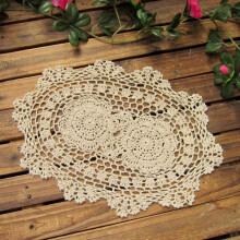 Oval Lace Doilies Pack of 1 Hand Crocheted Cotton Placemat Beige Cloth for End Tables Coffee Table Furniture Protector 10 by 16 inch