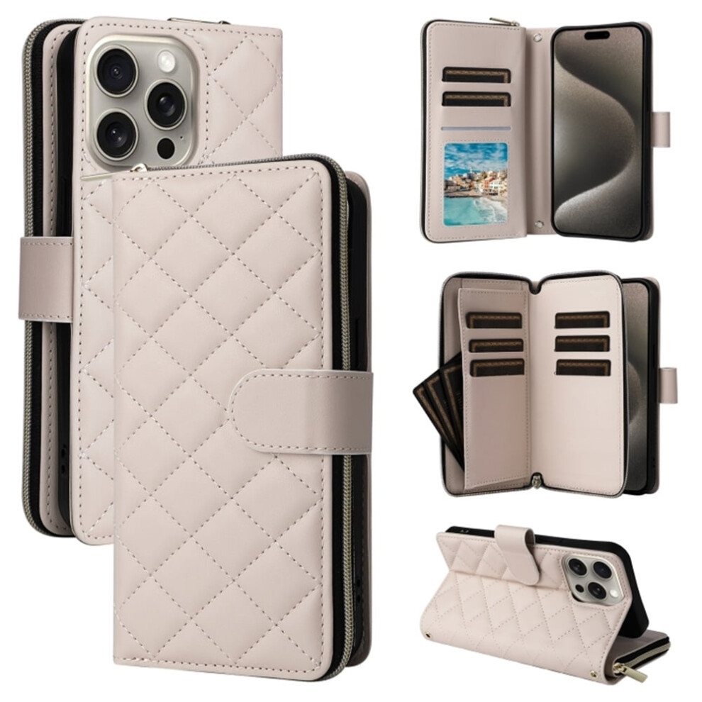 Magnetic Flip Wallet Case For Iphone 16 Pro Max Beige With Cream 9180435662637