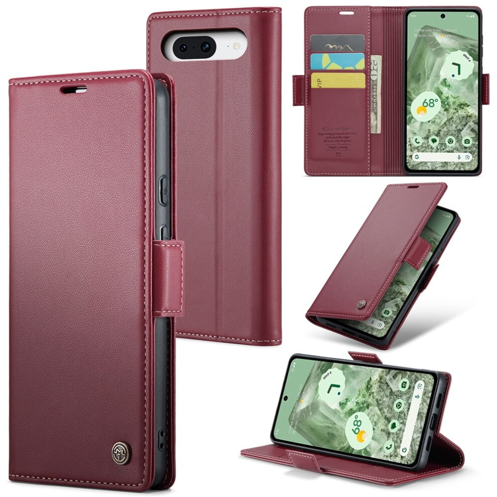 Caseme Leather Wallet Case For Google Pixel 8A Â Rfid Blocking, Magnetic Clasp, Kickstand, Wine Red 9418476671517