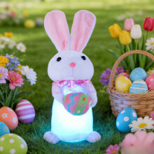 Luminous Easter Bunny Figurine with Egg & Carrot Details – Soft Fabric Tabletop Light for Home, Party & Spring Decor