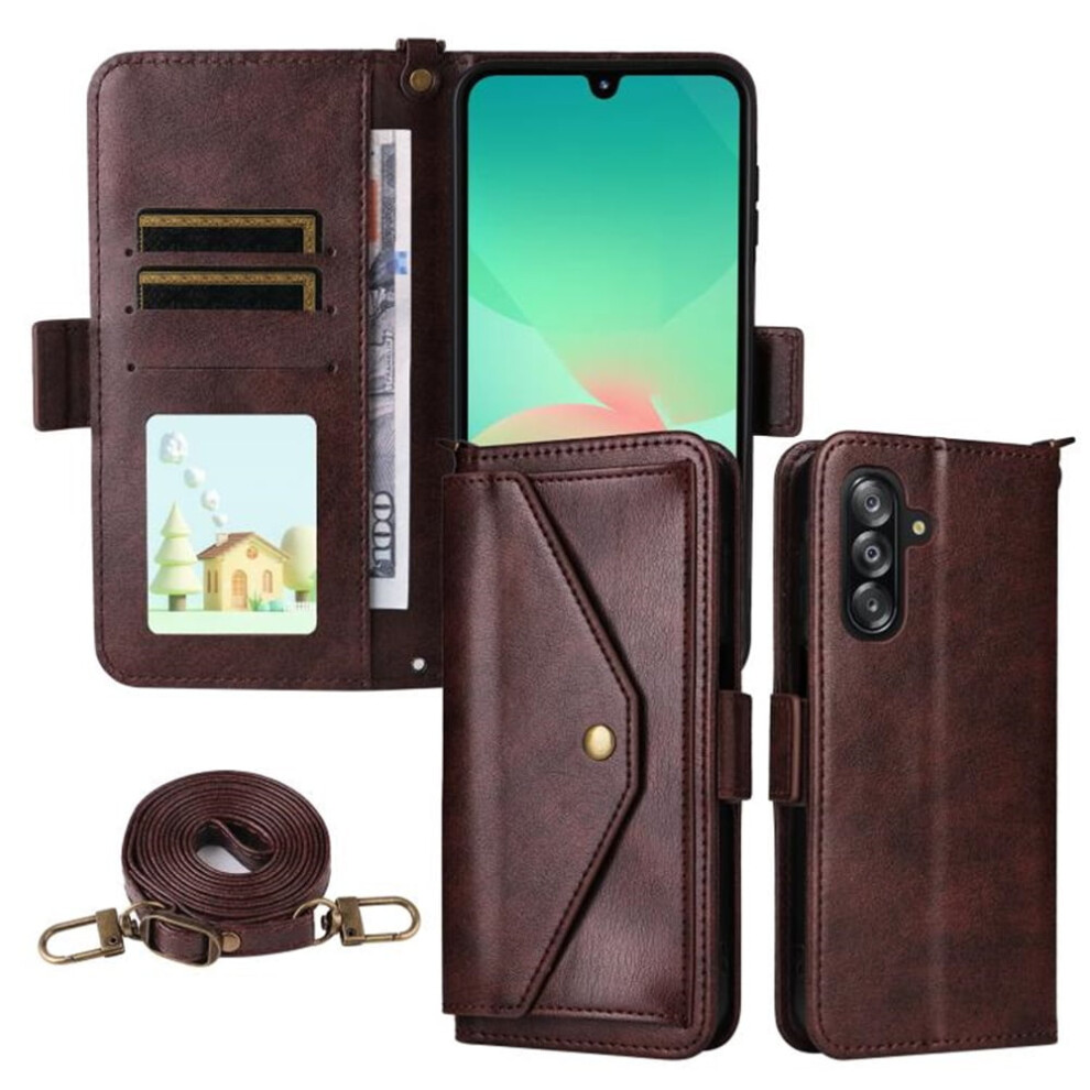 Vintage Leather Wallet Case For Samsung Galaxy A16 4G/5G Â Shockproof, Multi-Card Slots, Hidden Button Pocket, Detachable Strap, Brown 9418476671104