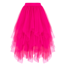 Women's Hot Pink A-Line Midi Tulle Skirt XL