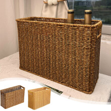 Under $5 Wicker Basket – Plastic Rectangular Bin, Woven Rattan Organizer for Books, Files, Home Office & Farmhouse Shelf (Compatible with Standard