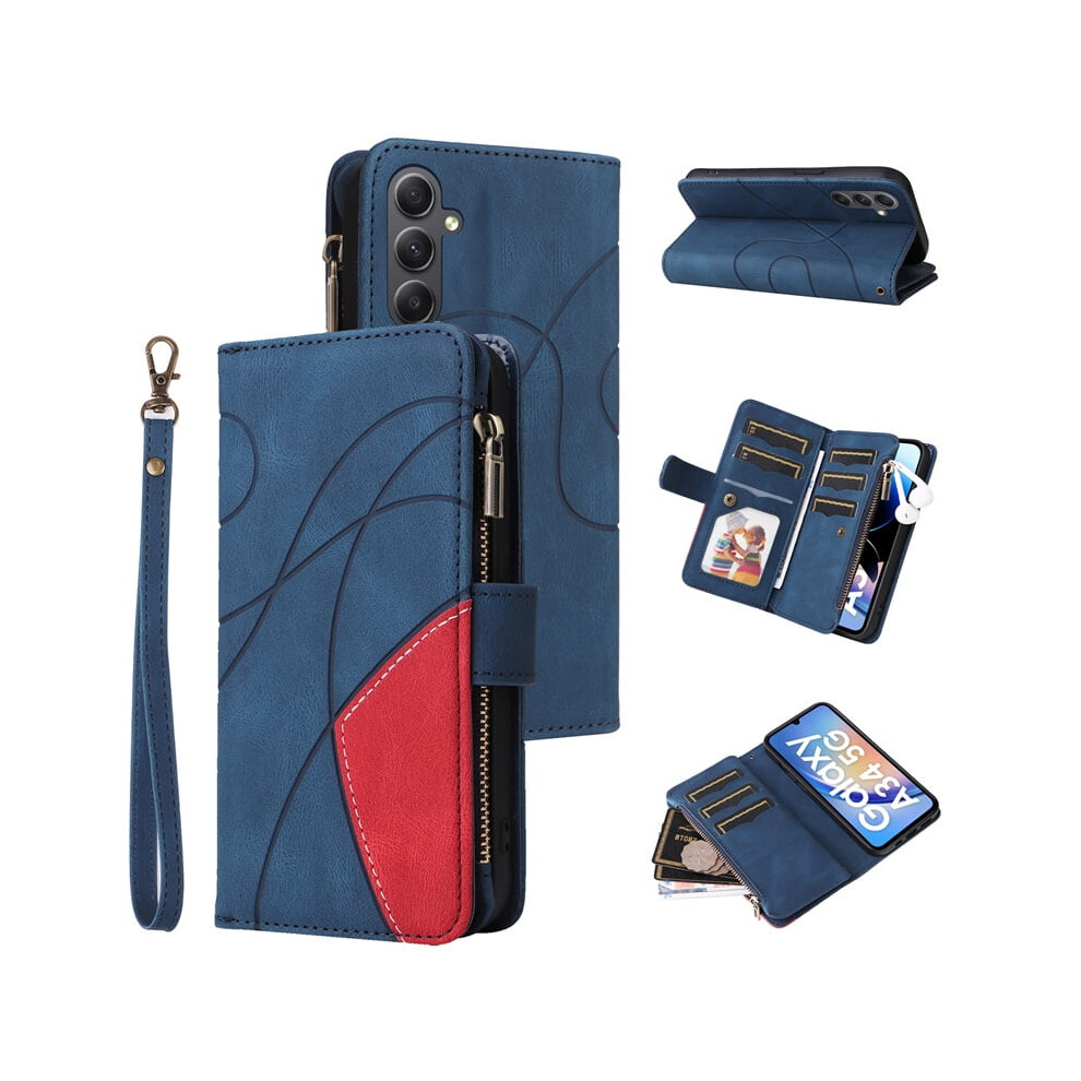 Samsung Galaxy A34(5G) Wallet Case Â 9-Card Holder, Zipper Pocket, Magnetic Pu Leather Folio With Wrist Strap, Blue 9152228508736