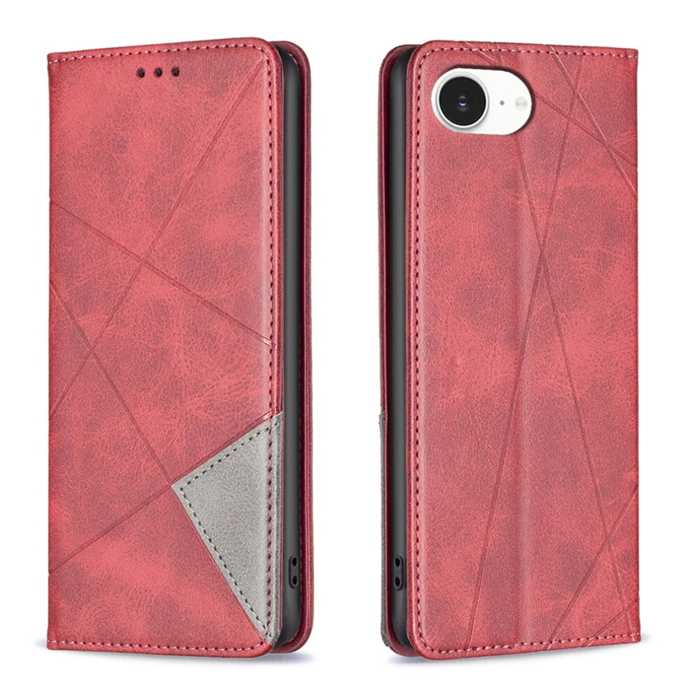 Rhombus Flip Wallet Leather Case For Iphone 16E Â Magnetic, Shockproof, Kickstand, Card Holder, Red 9130661904254