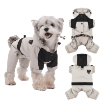 Dog Winter Bodysuit Hooded Waterproof Puffer Jacket Beige