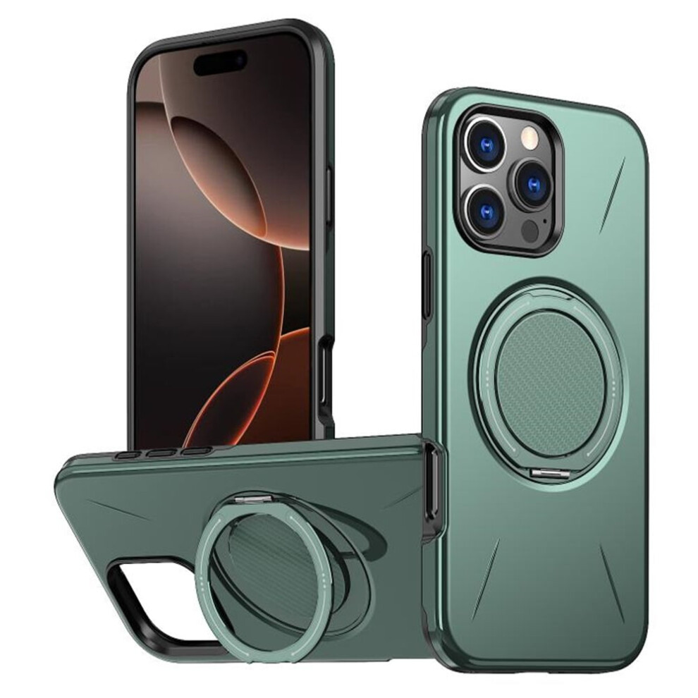 Ultra Slim Hybrid Tpu+Pc Case For Iphone 15 Pro MaxâMagsafe Compatible, Metal Rotating Holder, Military Shockproof, Green 9152228508866