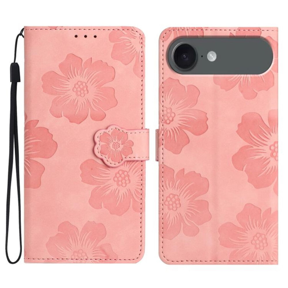 Leather Flip Wallet Case For Iphone Air: Flower Embossed, 3-Card Holder, Magnetic Closure, Detachable Wrist Strap, Shockproof, Pink 9152228508415