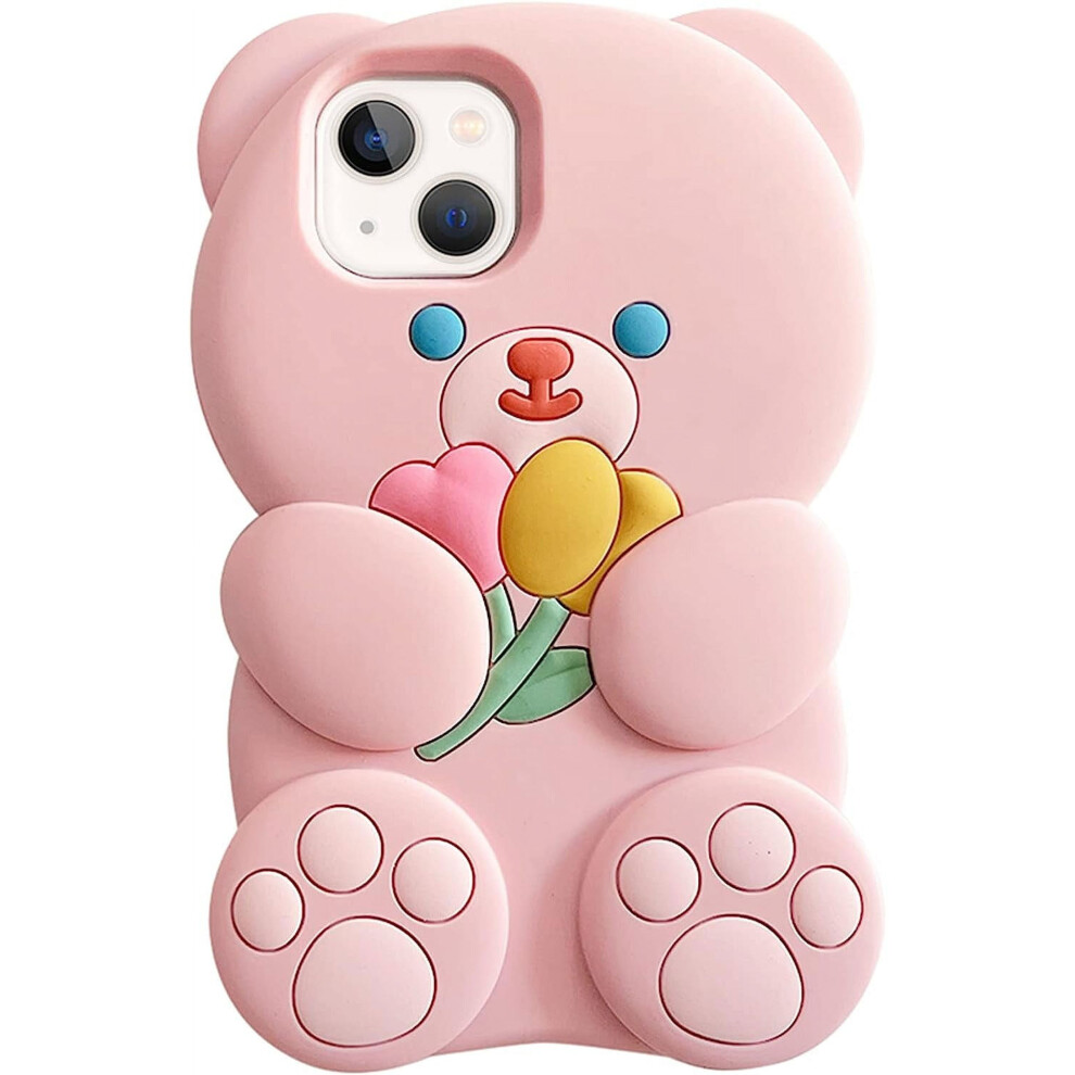 Iphone 13 Pro Case For Women & Girls Â 3D Silicone Tulip Bear Retro Bumper Cover, Soft Rubber, Thick Protective, Compatible With Iphone 13 Pro Pink 9170372113262