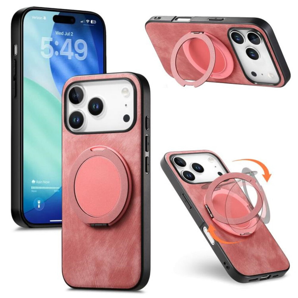 For Compatible With Iphone 17 Pro Max Case Retro Leather Circular Rotating Stand Shockproof Phone Case,,For Compatible With Iphone 17 Pro Max Pink 9130661903424