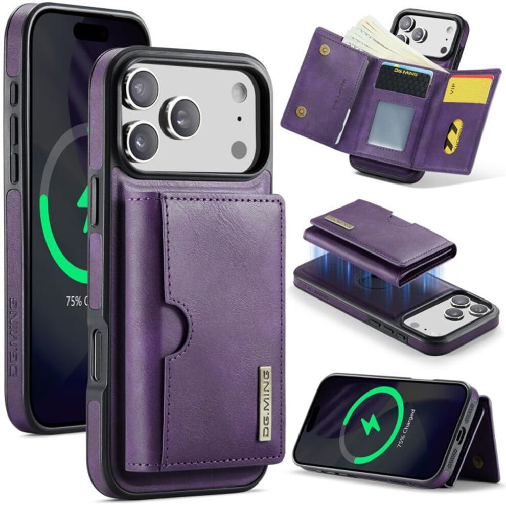 Dg.ming Magnetic Wallet Case For Iphone 17 Pro 6.3", Rfid-Blocking, Detachable, Leather, Purple 9130661906012