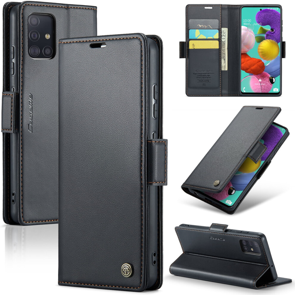 Caseme Leather Wallet Case For Compatible With Samsung Galaxy A51 4G/M40s – Rfid Blocking, Magnetic Clasp, Kickstand, Black 9130661905633