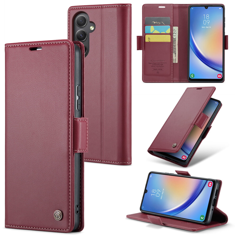 Caseme Leather Wallet Case For Compatible With Samsung Galaxy A34 Â Rfid Blocking, Magnetic Clasp, Kickstand, Wine Red 9152228504615