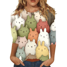 Easter Women's 3/4 Sleeve Shirt with Egg Graphic S-3XL