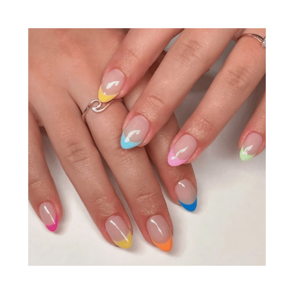Medium Almond Press-On Nails French Tips 24 pcs