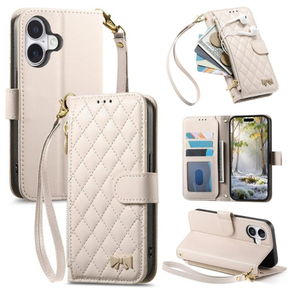 Pu Leather Bowknot Flip Wallet Case For Iphone 16 White 937196927821