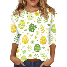 Women's Easter Bunny Graphic T-Shirt 3/4 Sleeve S-3XL