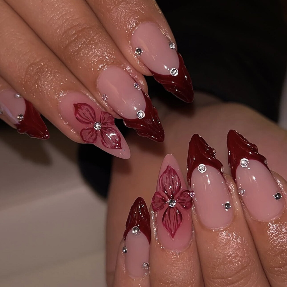 Fake Nails Medium Almond French Tips 24 pcs