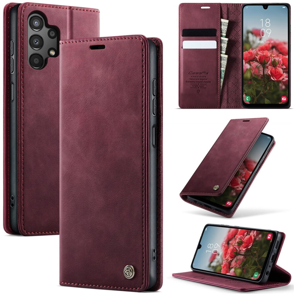 Caseme Calf Leather Wallet Case For Samsung Galaxy A04s 6.5" Â Rfid Blocking, Magnetic Closure, Card/Cash Slots, Kickstand, Shockproof, Red 9130661906319