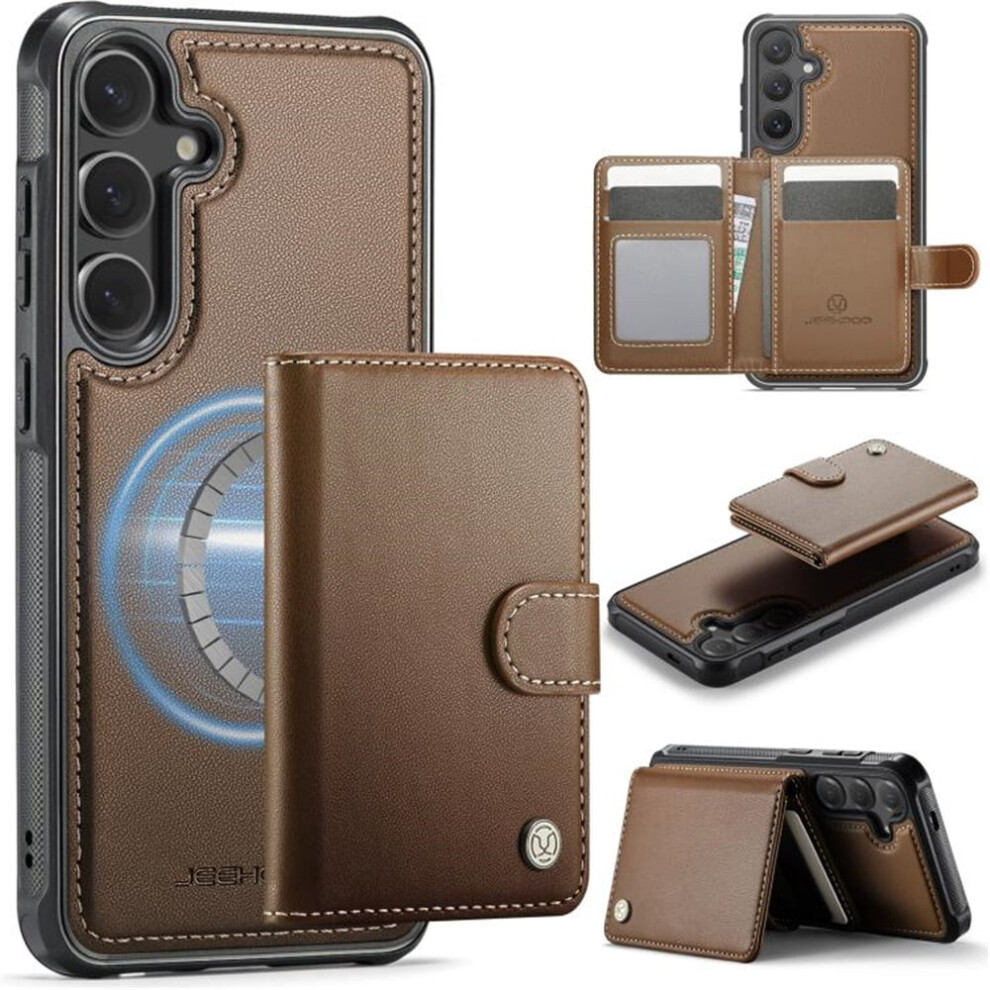 Jeehood Case For Samsung Galaxy S24 Fe 5G: Rfid-Blocking, Magsafe-Compatible 2-In-1 Wallet With Kickstand, Pu Leather, Brown 9170372114238