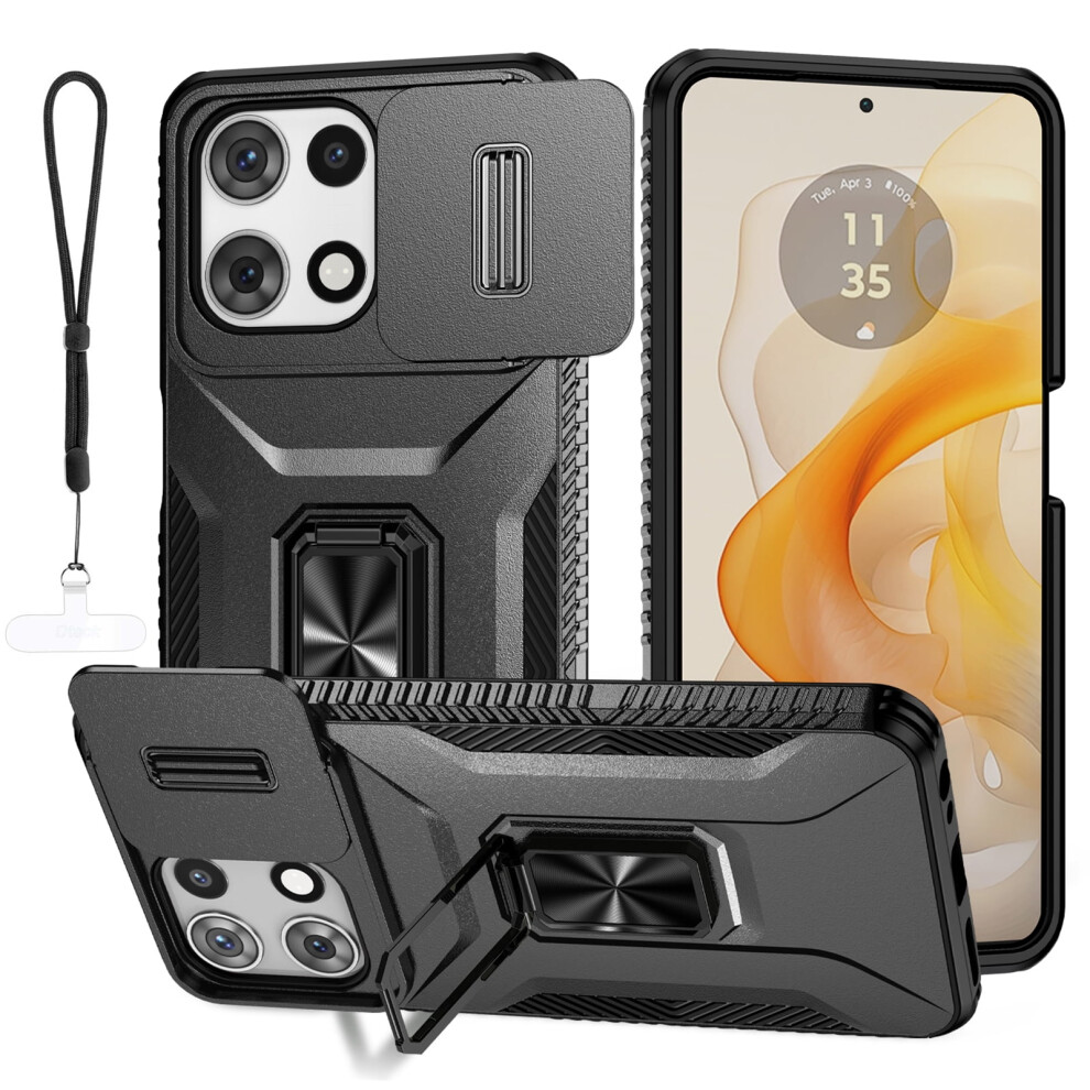 Motorola Moto G 5G 2025 Case Â Rugged Military-Grade Drop Protection, Sliding Cover + Lanyard + Kickstand, Black 9170372114979