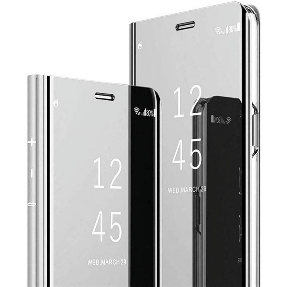 Ultra-Thin Smart Clear View Mirror Case With Kickstand For Samsung Galaxy A14 4G/5G Â Wireless Charging Compatible, Qh Silver 9152228505995