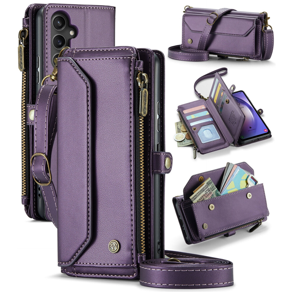 Caseme Leather Wallet Case For Compatible With Samsung Galaxy A54 6.4" Â Rfid Blocking, 10-Card Holder, Zipper Bills Slot, Magnetic Strap 9170372113378