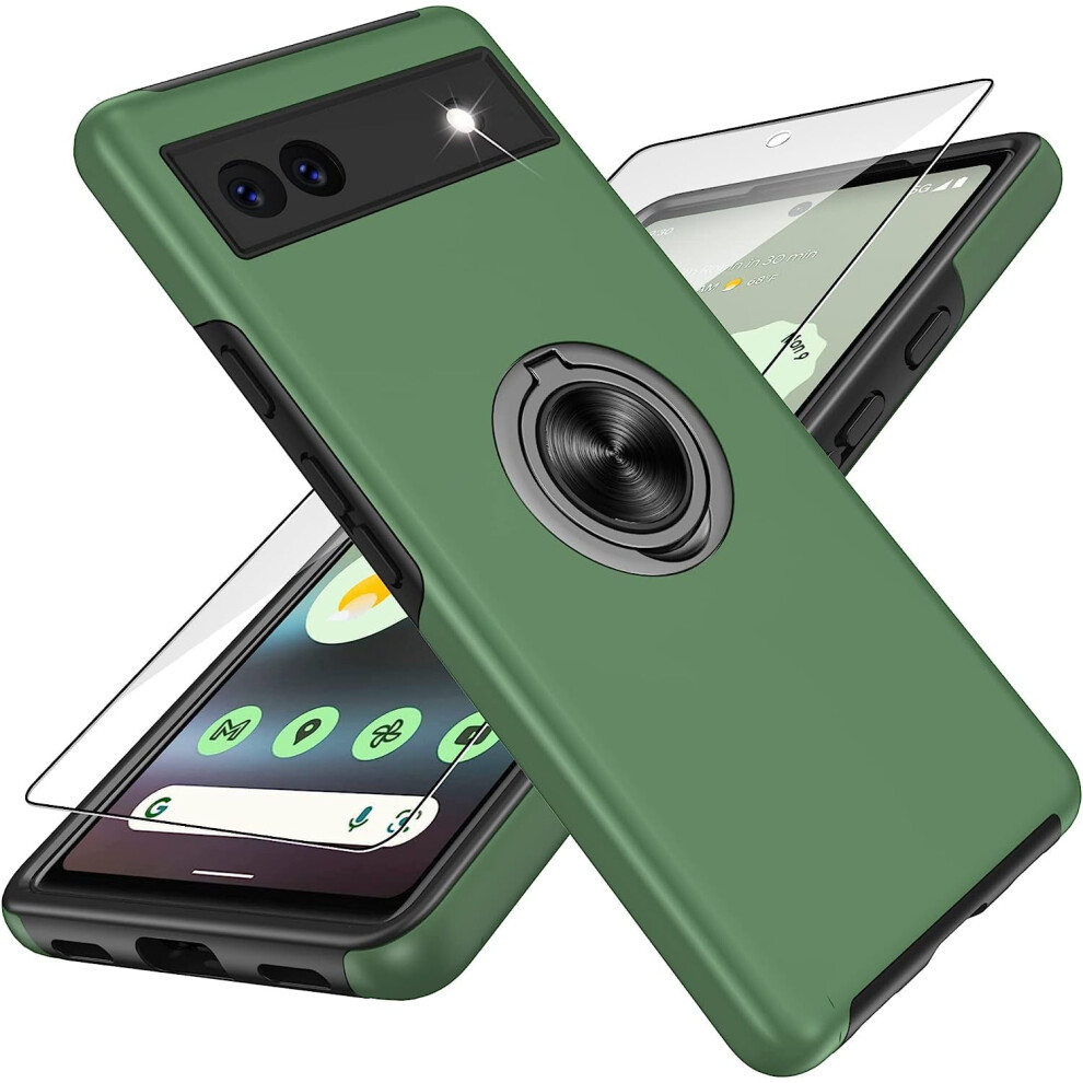 Pixel 6A Case With Hd Screen Protector, Shockproof + 360 Magnetic Ring Holder & Kickstand Â Compatible With Google Pixel 6A Green 9170372115655