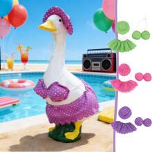 Conjunto de bikini hawaiano para estatua de ganso de 58 cm (23 pulgadas) – Decoración floral de verano, tela ligera, ideal para porche, patio o
