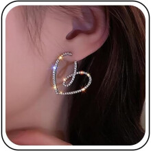 Bohemian Crystal Heart Dangle Earrings, Silver CZ Hollow Drop Earrings for Women