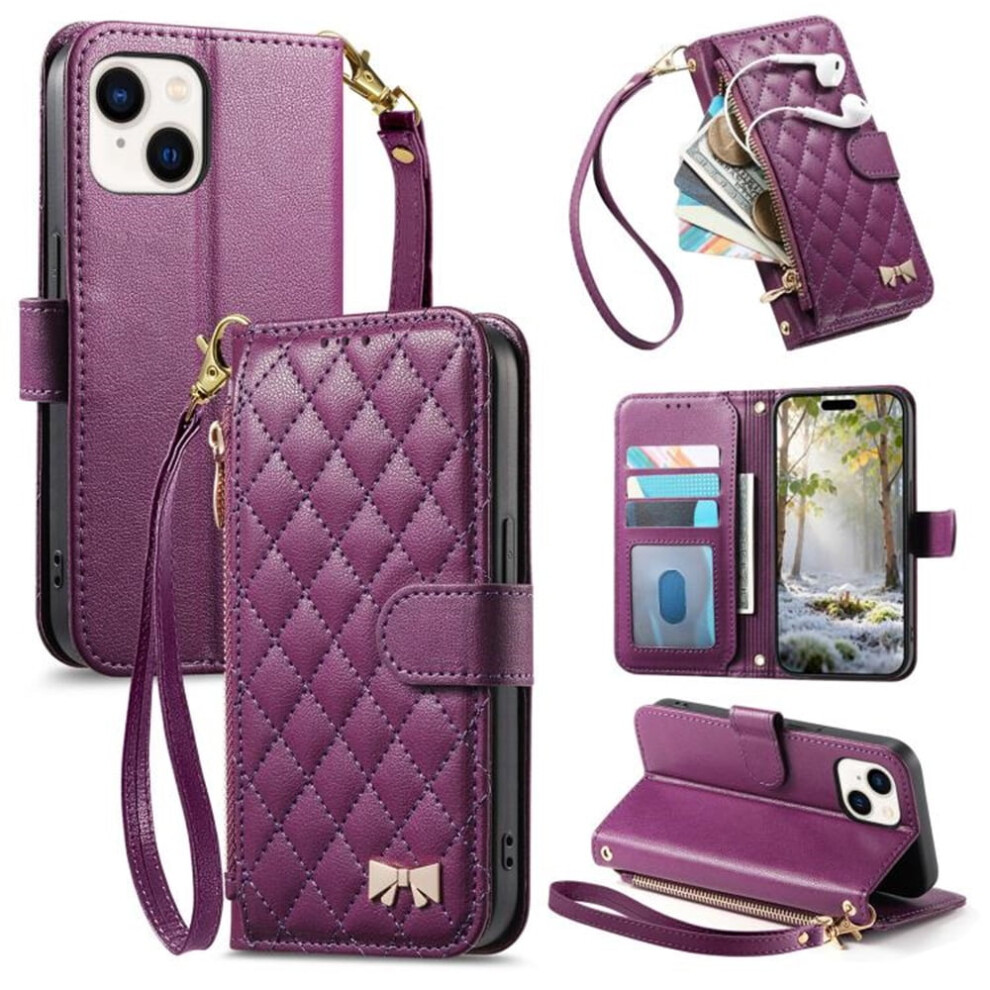 Pu Leather Bowknot Flip Case For Iphone 15 Purple 937196928569