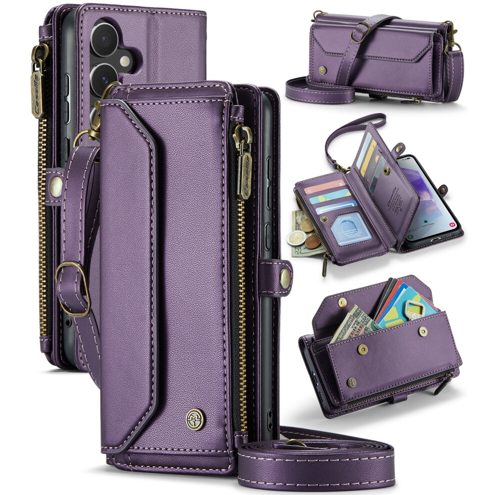 Caseme Leather Wallet Case For Compatible With Samsung Galaxy A55 6.6" Â Rfid Blocking, 10-Card Holder, Zipper Bills Slot, Magnetic Wrist Strap 9165521618095