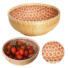 Handmade Rattan Bread Baskets Round Wicker Fruit Serving Storage Bowls, Natural Woven Decorative Kitchen Counter,9.84*3.54In