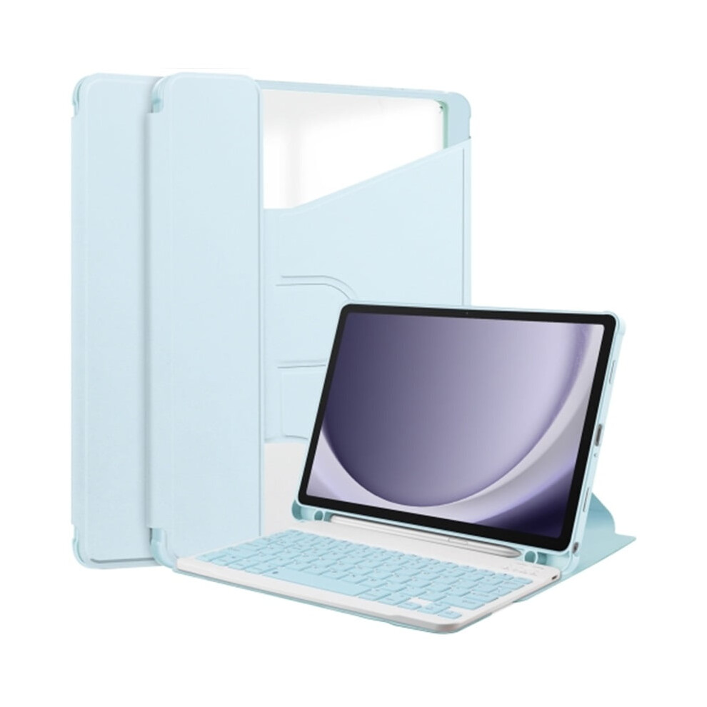 For Compatible With Samsung Galaxy Tab A9 Plus 360 Rotation Transparent Smart Leather Case With Keyboard,Sky Blue 9165521618620