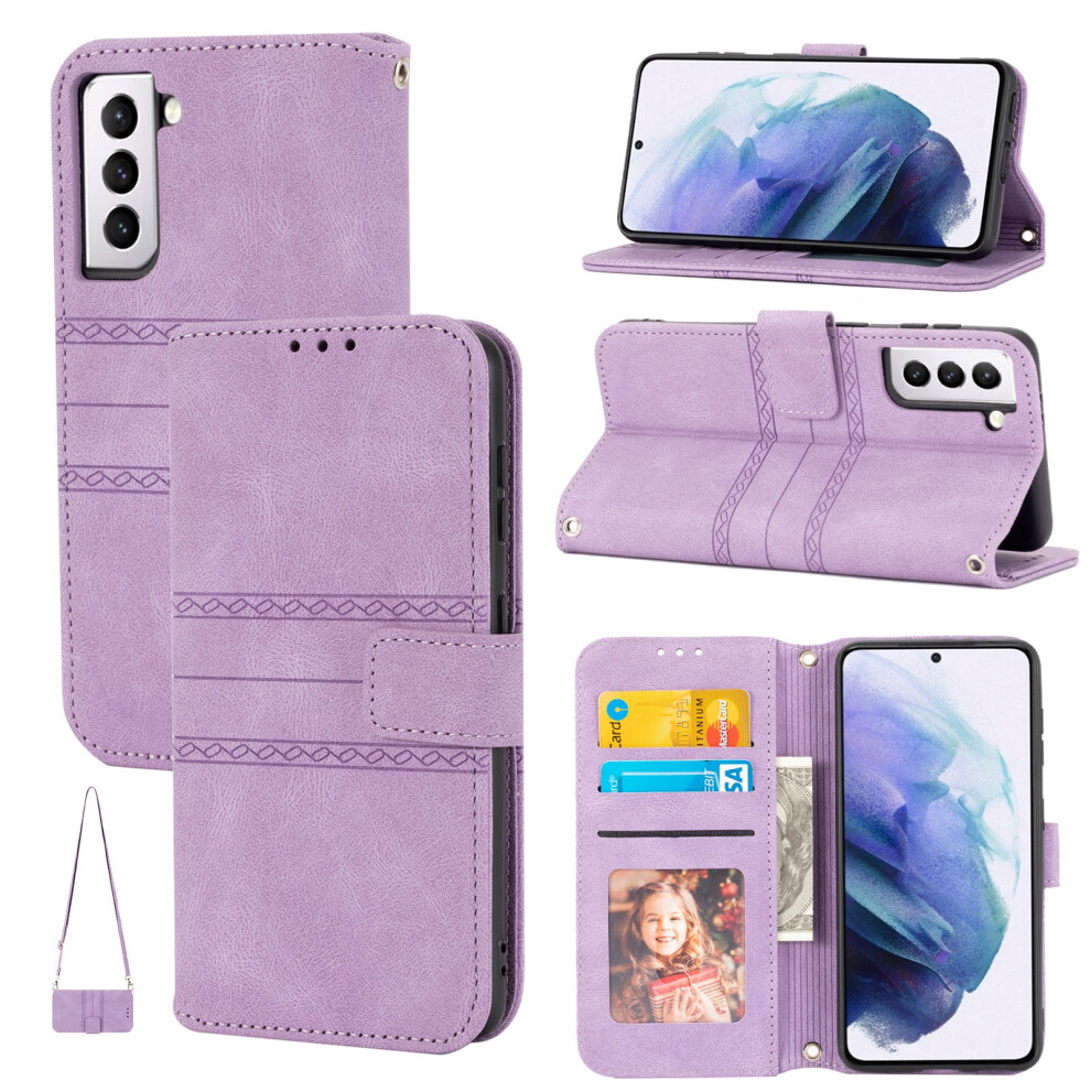 Lightpurple Pu Leather Wallet Case With Crossbody Strap & Card Slots For Compatible With Samsung Galaxy S23 6.1", Shockproof Tpu Inner 9165521619238
