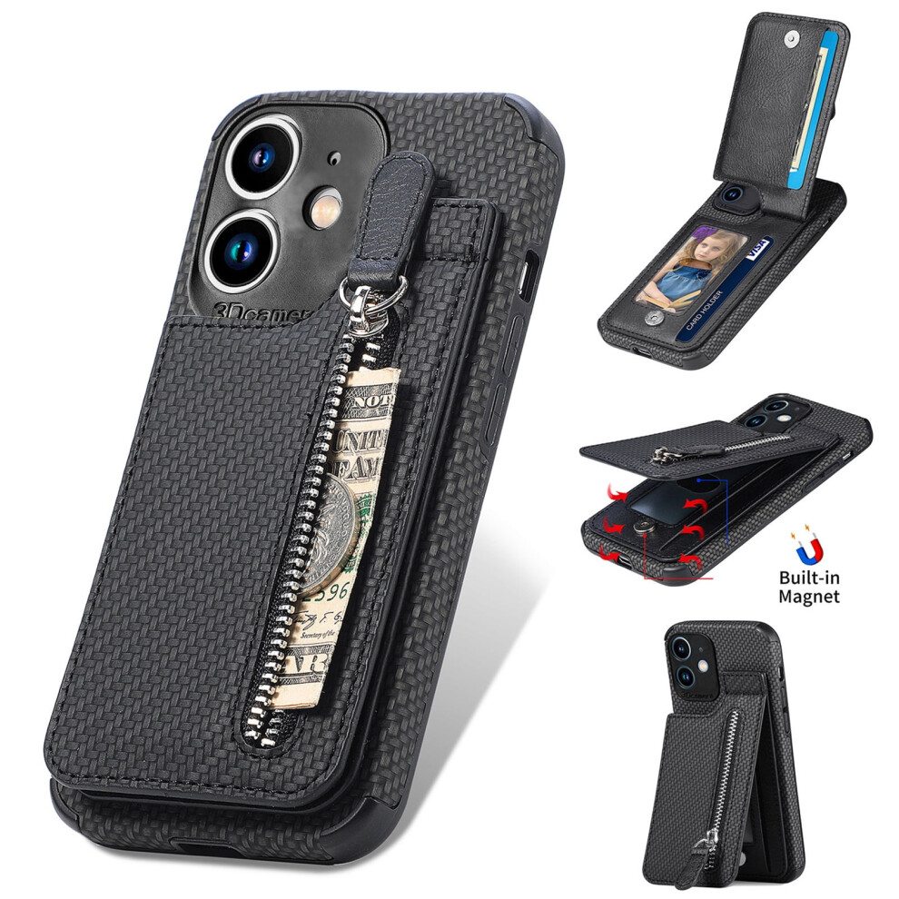 Zipper Wallet Case For Iphone 11 (6.1") – Leather Protective Case With Credit Card Slot, Black 9165521620500