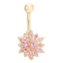 Cubic Zirconia Belly Button Ring Golden Pink